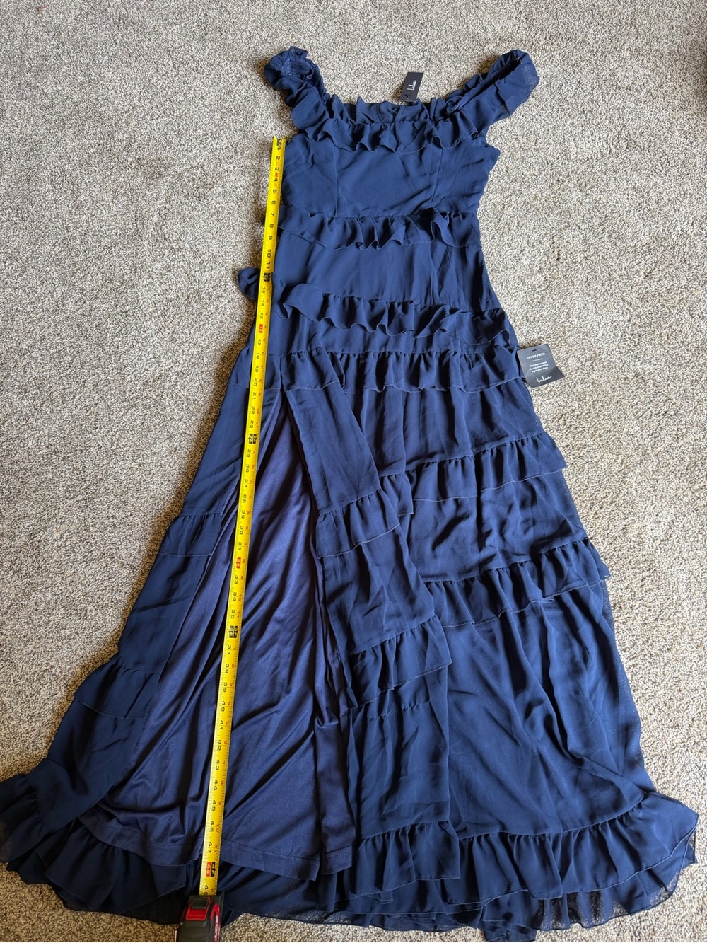 Lulus Compelling Romantic Ruffled Tiered Maxi Dress in Dark Navy Sz M Bridesmaid - Picture 9 of 16